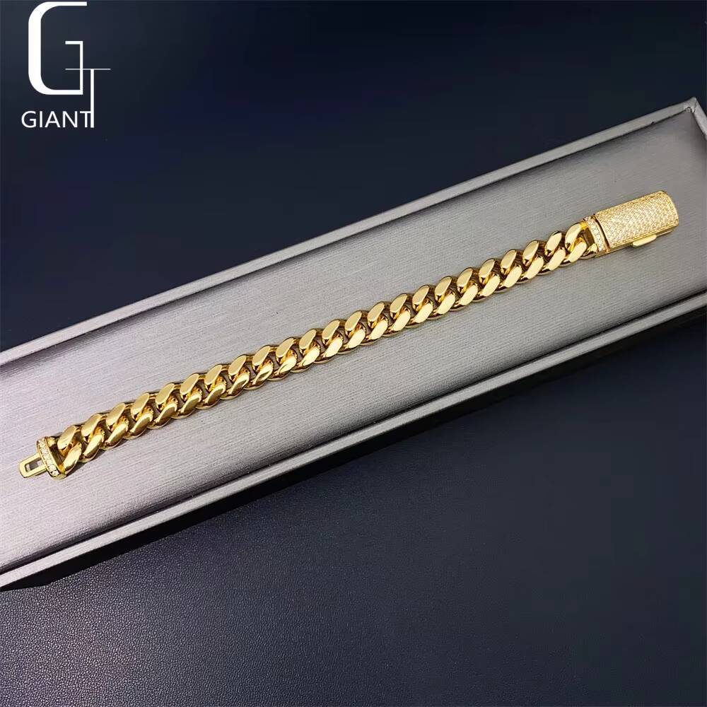 10MM Cheap Price 316L Stainless Steel Cuban Chains + 925 Silver VVS Moissanite Lock Fashion Men Hip Hop Necklace Bracelet