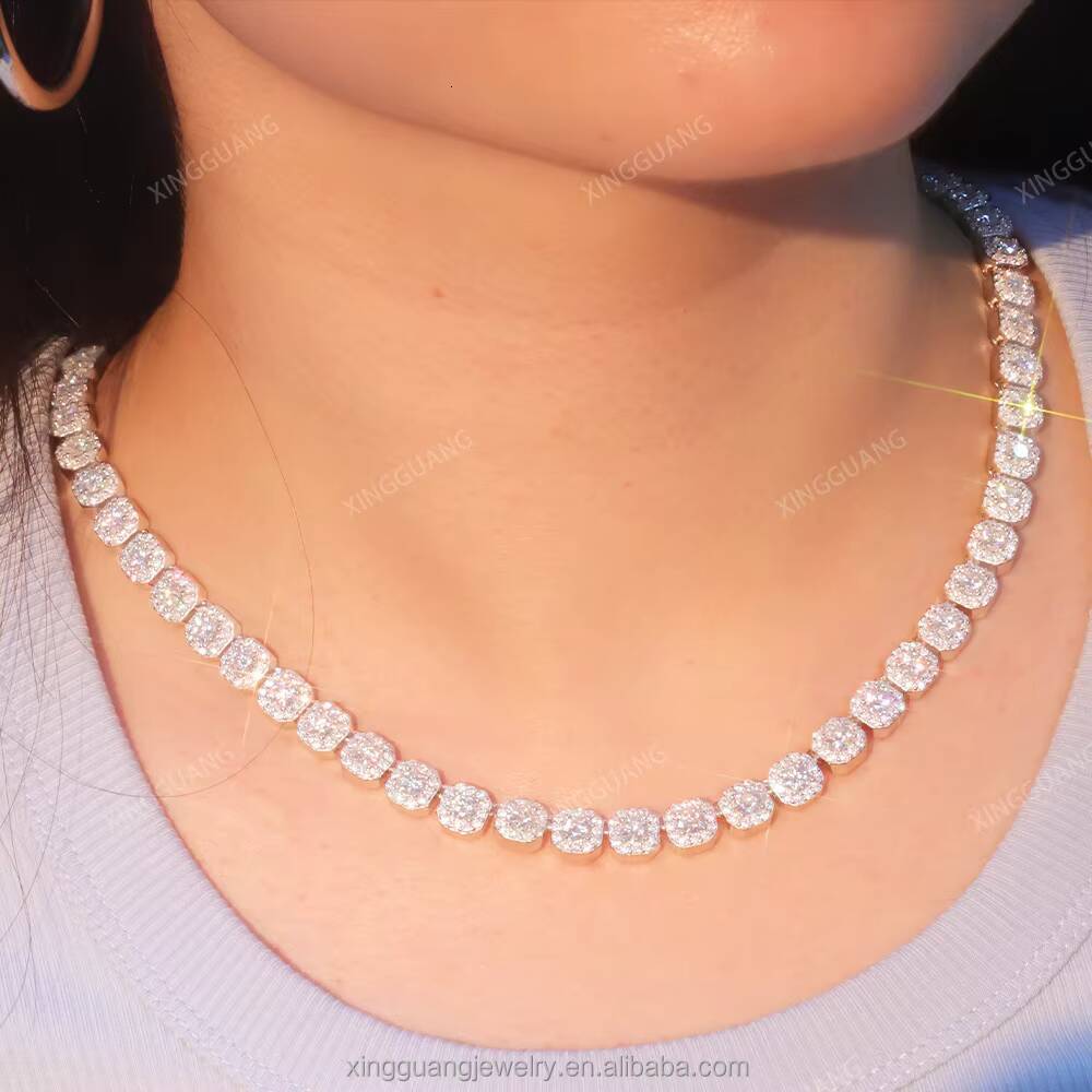 XG Pass Diamond Tester Cluster Tennis Moissanite Chains 925 Silver Tennis Chain Necklaces Vvs Moissanite Tennis Chains
