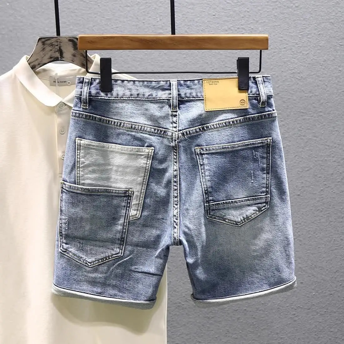 Clothing Mens Patchwork Summer Trendy Loose Straight Casual Denim Versatile Pocket Shorts Jeans Hombre 250718