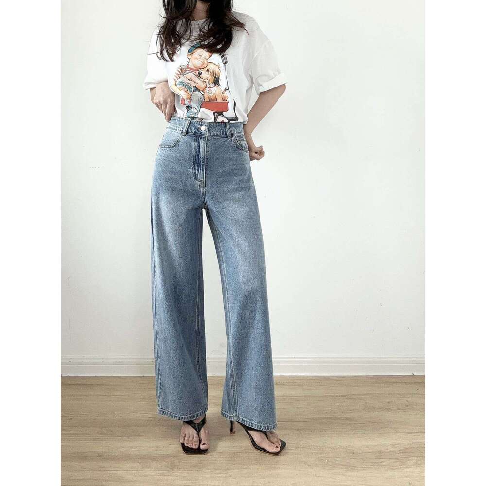 2025 New Women's Fashion Spring Summer Korean Style Wide-Leg Straight Versatile Jeans
