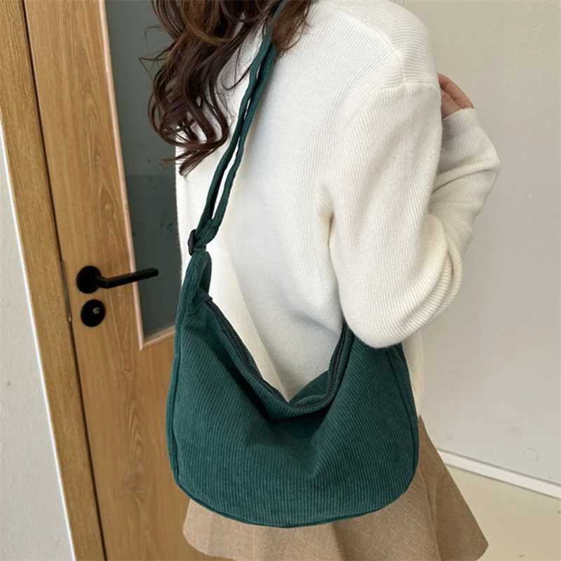 Corduroy Shoulder Bag Minimalist Crossbody Bag Womens Handbags Fashion Fabric Underarm Bag Solid Color Zipper Female Handbag Y250719