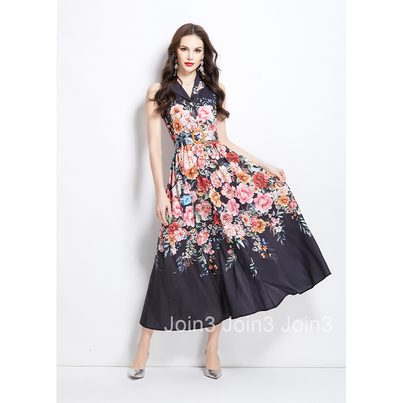 2712 Spring Summer Vacation New Floral Oil Painting Style Shirt Dress Long Dress