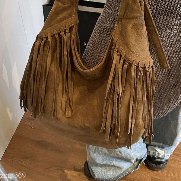 Tassel Large Capacity Tote Crescent Trendy Single Shoulder Women's Simple Crossbody Suede Dumpling Bag