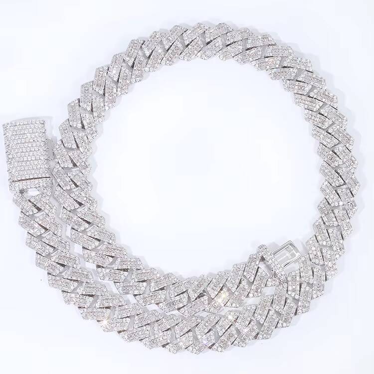 Fine Jewelry Baguettes Moissanite Diamond 14mm Wide 925 Solid Silver Cuban Link Chain with GRA Certufucate