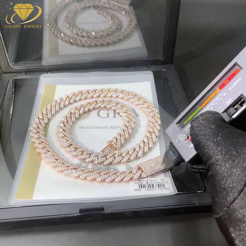 Fashion Jewelry Necklace GRA Certified Iced Out Hip Hop Rose Gold Plated Moissanite Cuban Link Chain