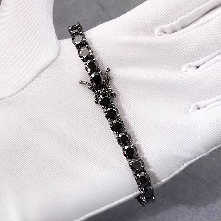 Popular New Design 6MM Black VVS Moissanite Gold Plated Tennis Bracelet Round Brilliant Cut 925 Sterling Silver Chain Jewelry
