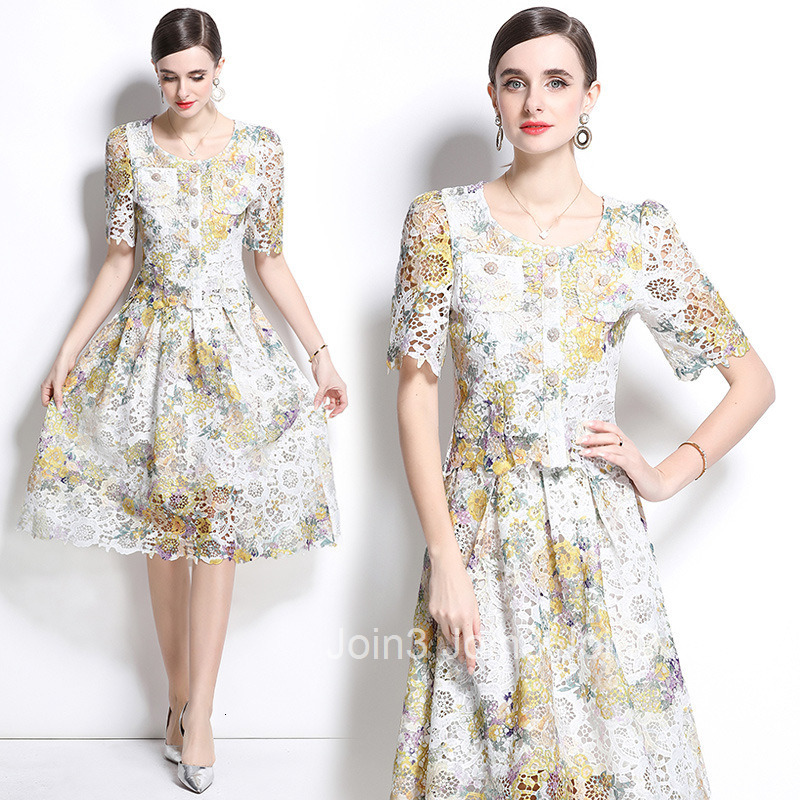 701 Fashion Slimming Hollow Water-Soluble Lace Positioning Set Dress