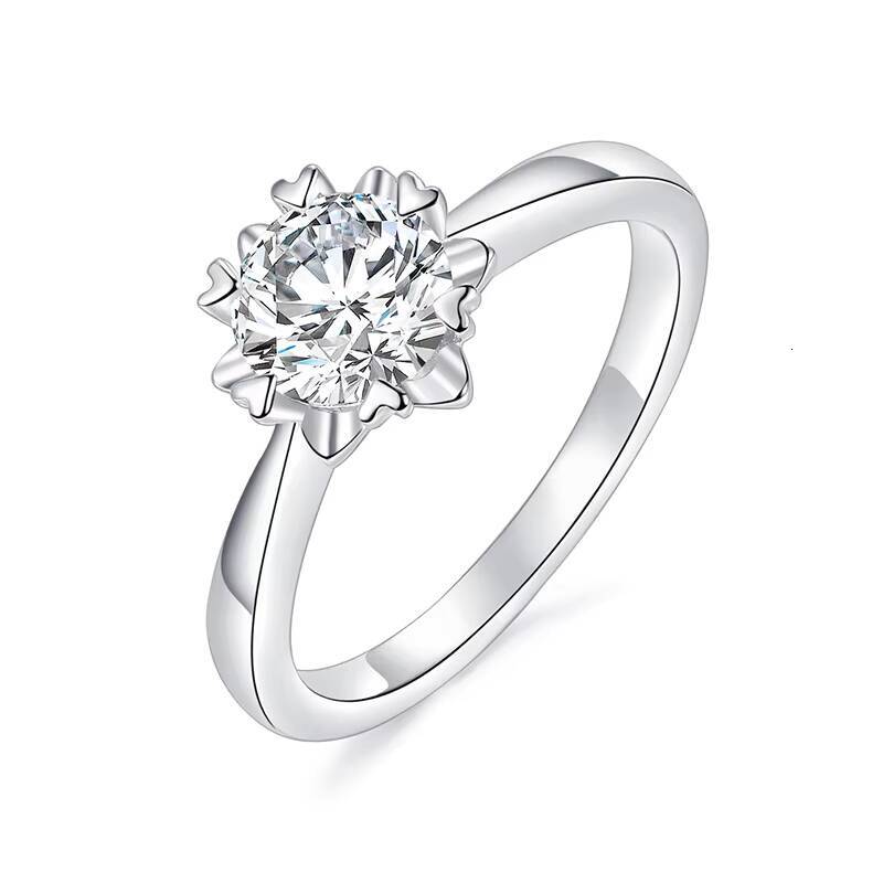 Luxury 925 Silver White Gold-Plated Round Brilliant Moissanite Engagement Ring Elegant Adjustable Womens Jewelry Gift