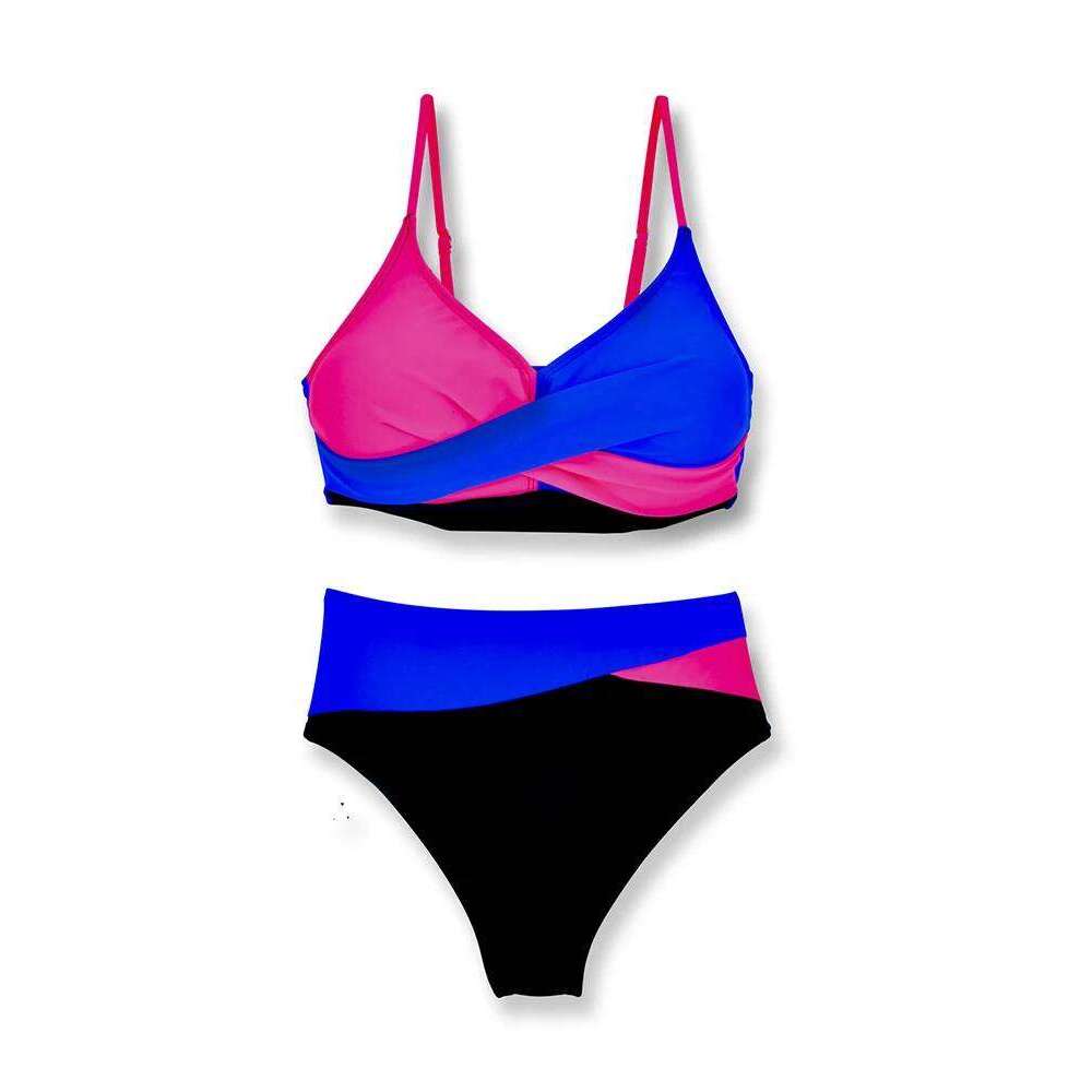Circyy Women Contrast Color Split Swimsuit Halter Cross Biquinis High Waisted Two-pieces Bathing Suit Summer 2025 New