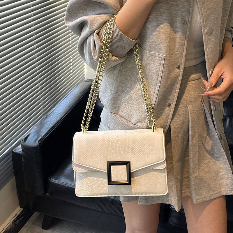 Luxury Brand Designer Bag 2025 New Fashion Textured Chain Shoulder Crossbody Bag Retro Snake Pattern Causal Bag