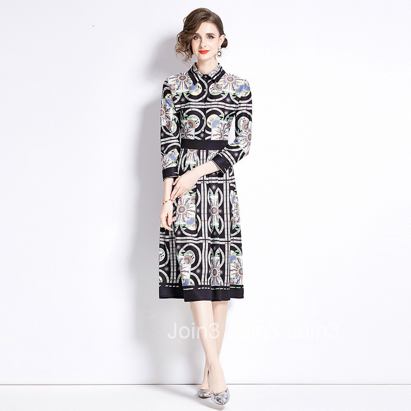 6082 Autumn New Womens Fashion Versatile Waist slimming Printed Dress