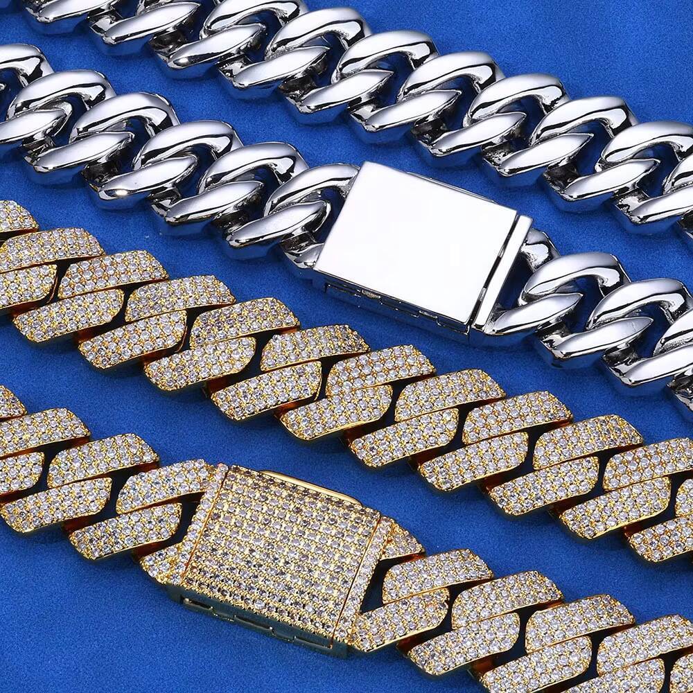 S925 Sterling Silver High Quality 20MM Diamond Cuban Link Chain Three Row VVS Moissanite Hip Hop Cuban Link Chain Necklace
