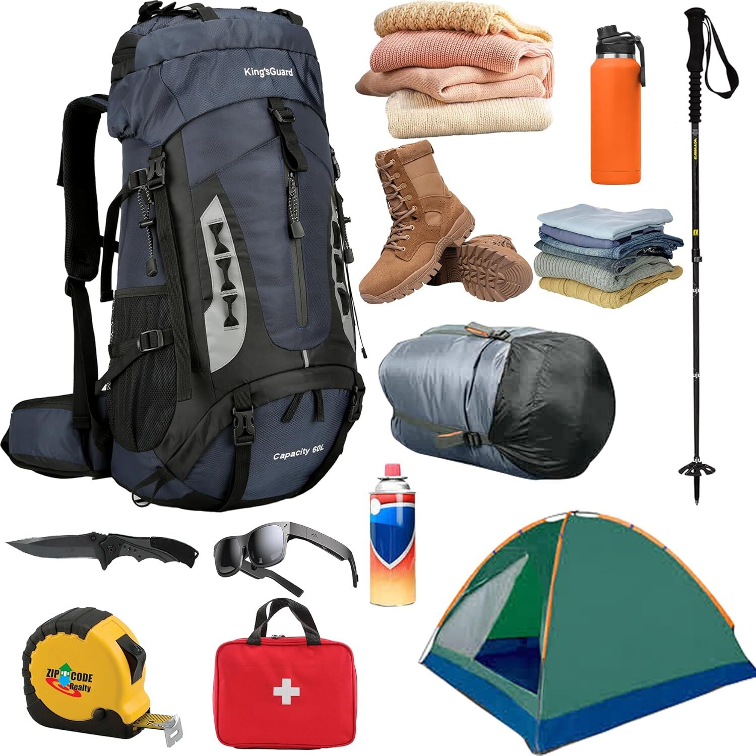 YMX 615 619 King'sGuard 60L Hiking Men Women Camping Backpack Waterproof Backpacking Mountaineering Climbing Daypack (Navy)