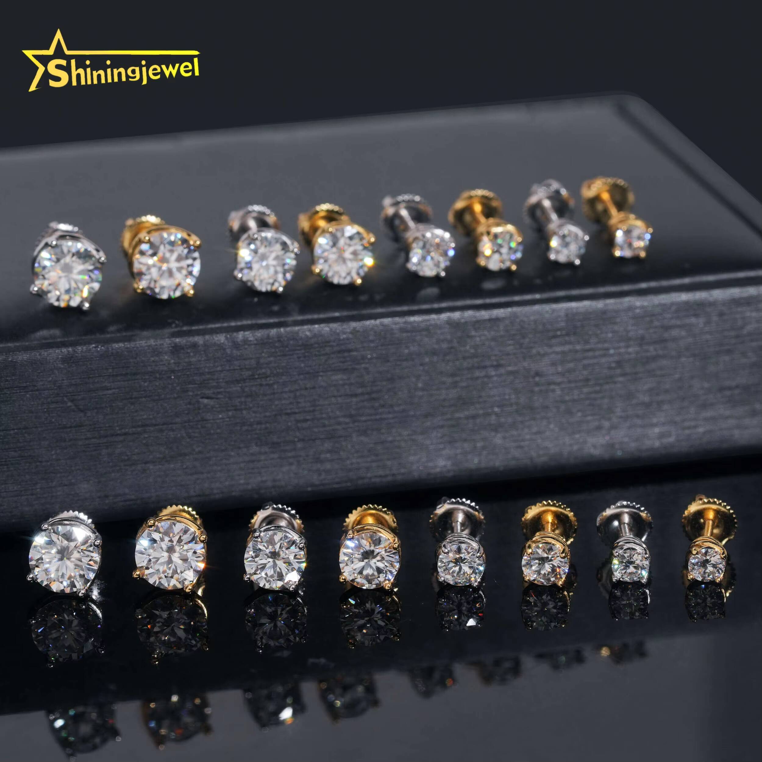 Factory Price Classic 4 Prongs 4MM 5MM 6.5MM 7.5MM Round Moissanite Earrings Iced Out Men Women Earrings Moissanite Jewelry