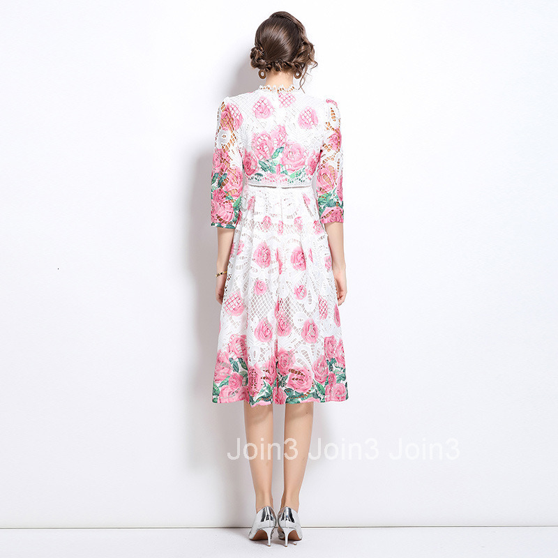 564 medium long sleeved fashionable slimming hollow out water-soluble lace mid length dress