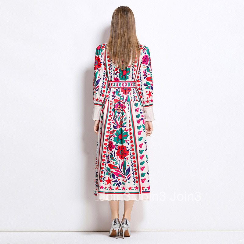 8780 Fashion Elegance Style Stand Collar Single-Breasted Printed Dress