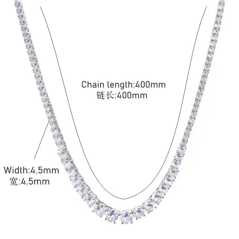 VEROMCA Wholesale High-End Luxury Tennis Chain Necklace Gradient Size Zircon for Men and Women Fashion Chains Necklaces