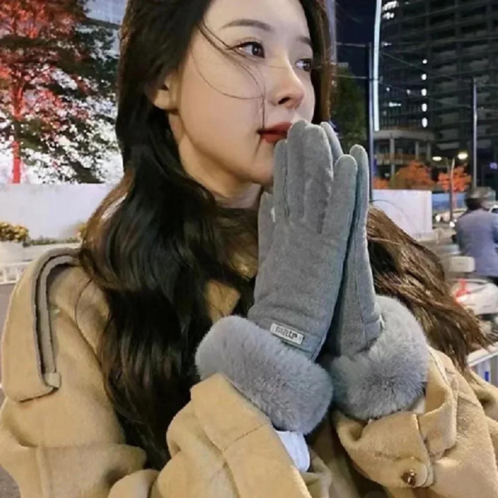 Thick Plush Sleeves Suede Gloves Short Soft and Warm Solid Color Gloves Autumn and Winter Outdoor Cycling Windproof Gloves 250717