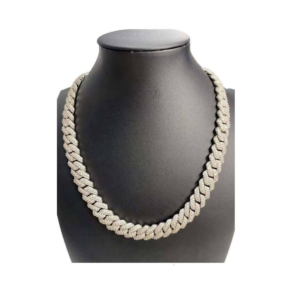 Fashion Rappers VVS Moissanite Diamond Iced 14mm 20inches 925 Sterling Silver Cuban Link Chain Necklace for Anniversary