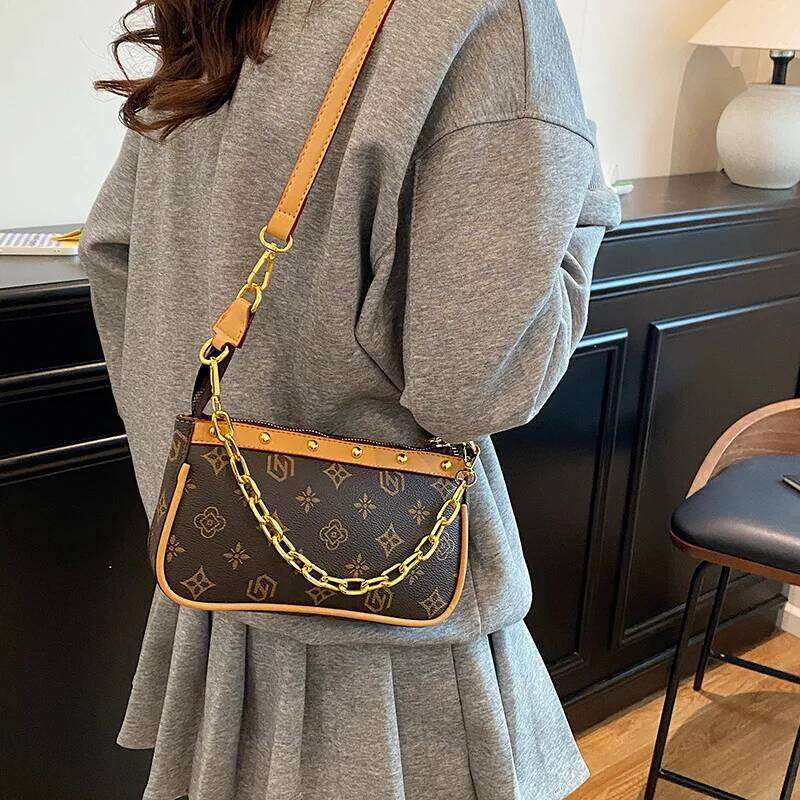 2025 Viral Mahjong Bag Women's Retro Print Crossbody Underarm Purse Vegan Leather