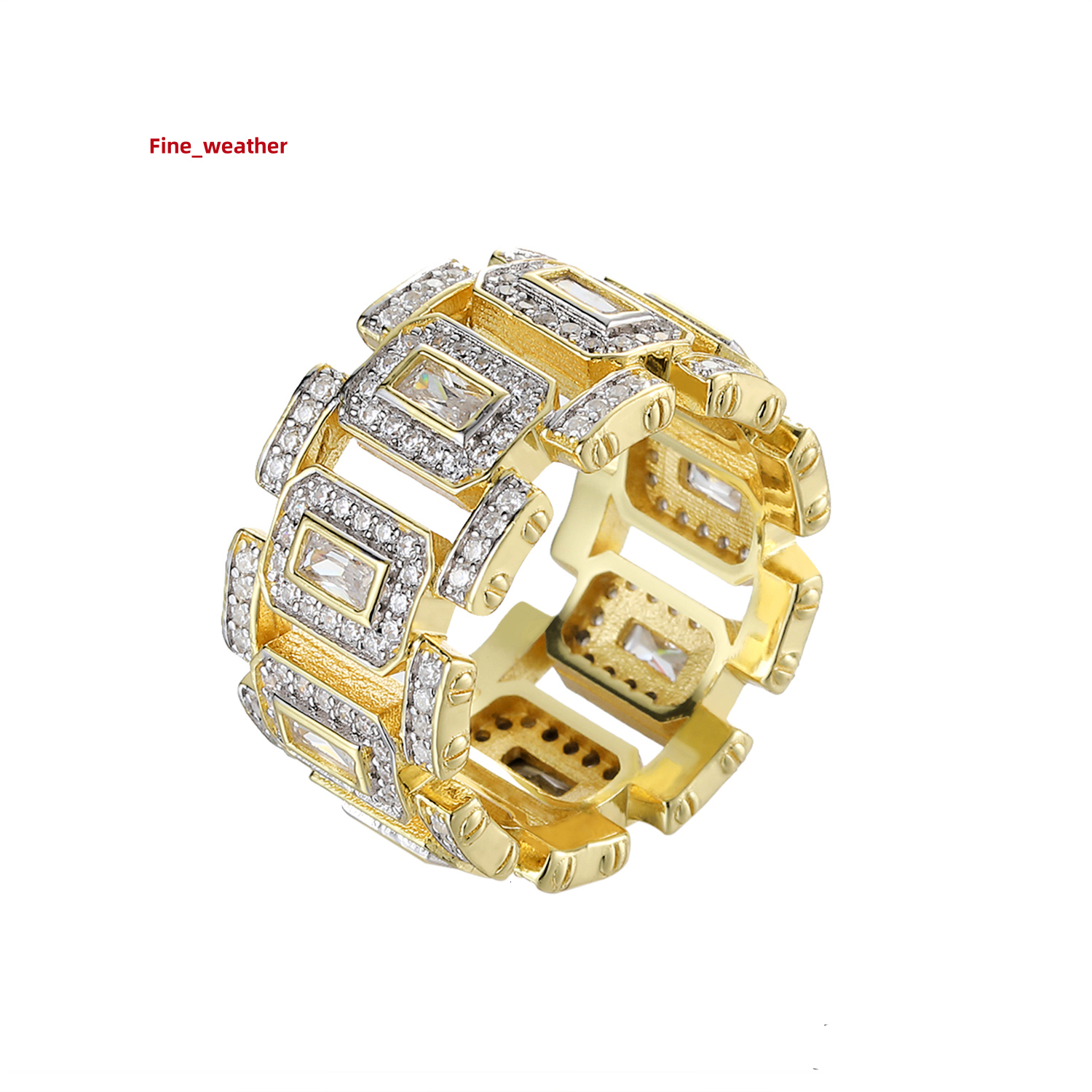 Jasen Trendy 925 Sterling Silver Iced Out Cuban Link Ring 18K Gold With Moissanite Diamond for Wedding Party