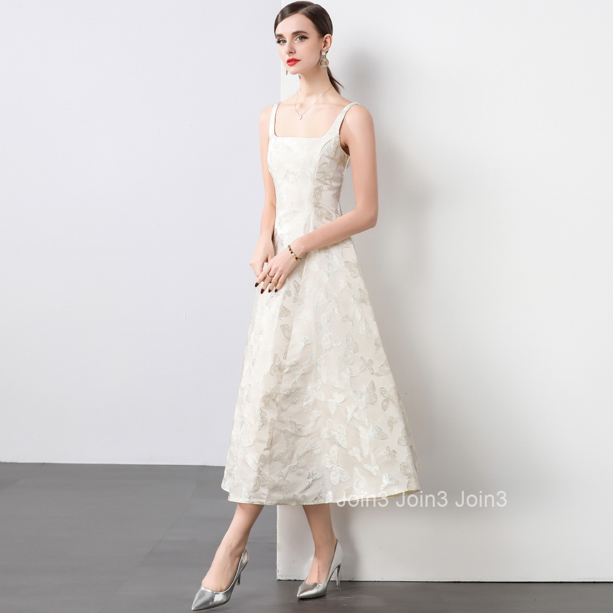 6905 Spring/Summer New Womens Clothing Style Solid Color Jacquard Strap Dress Waist up Dress Big Swing Skirt