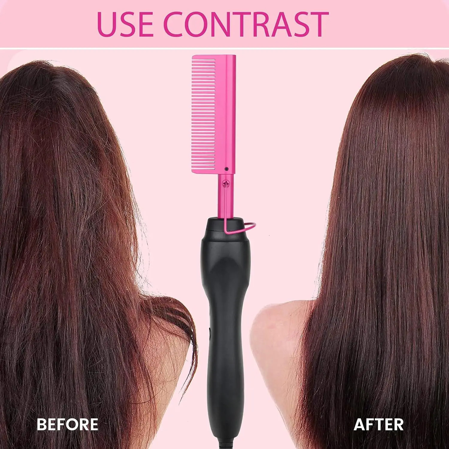 Electric Pink Comb Professional Fast Heating Styling Comb Hair Straightener Portable Anti-Scald Straightening Press Comb 250717