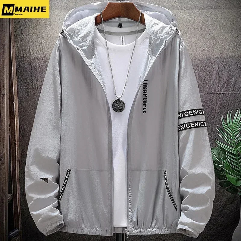 Summer Skin Coats Men SPF Ultra Light UV Sun Protection Big Size Hooded Windbreaker Jacket Men Striped Casual Outwear 8XL 9XL 250717