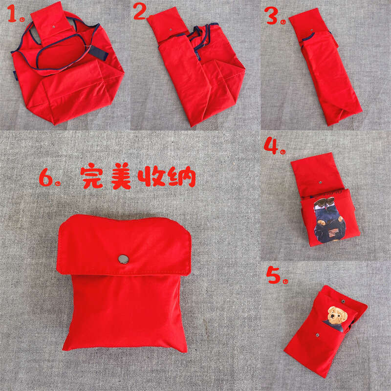 Japanese and Korean New Style Pol Print American Flag Sweater Bear Single Shoulder Tote Foldable Shopping Bag