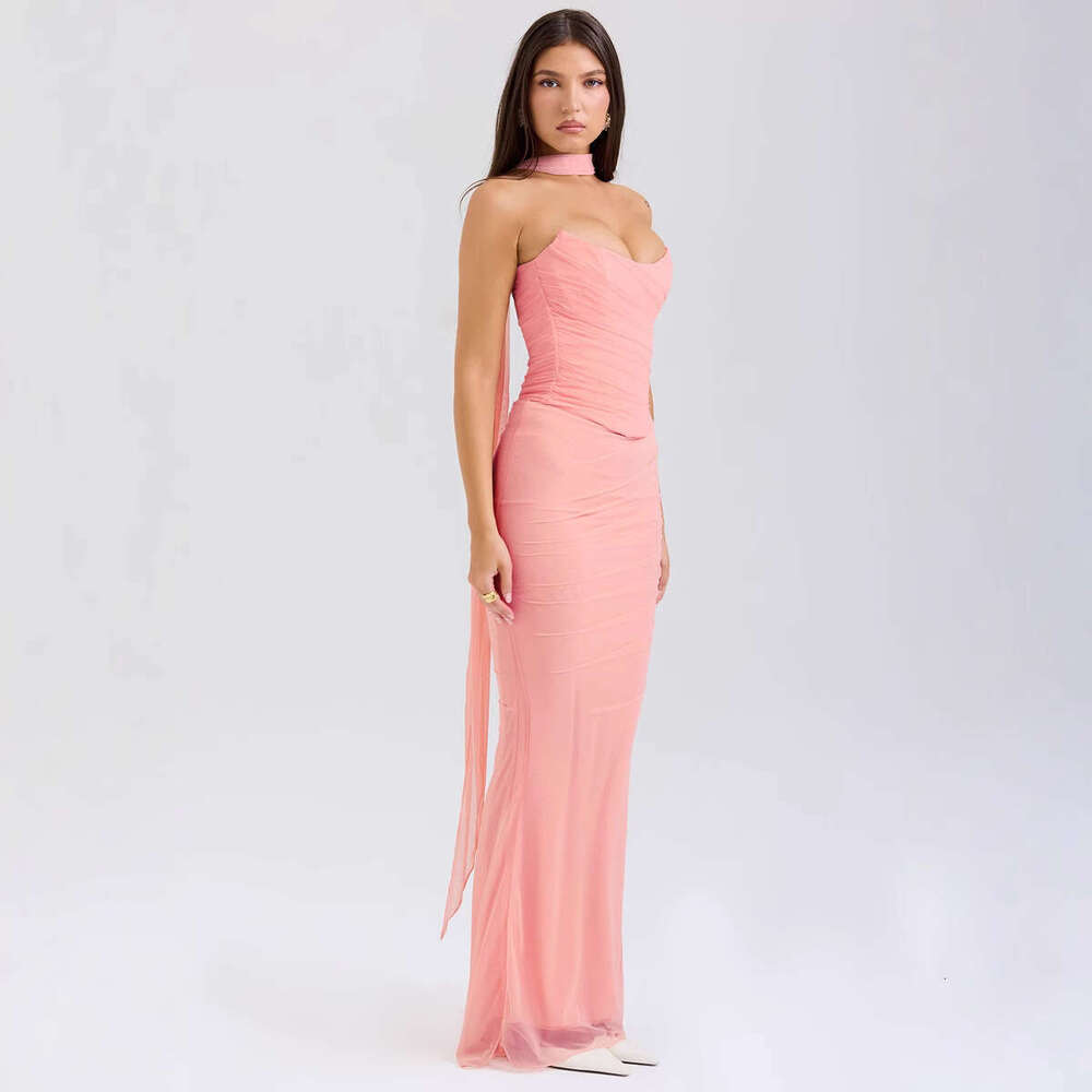 Cross-Border Hot Selling European and American Style Blue Tube Short Top + High Waist Bodycon Pencil Skirt Slim Fit Two-Piece Set