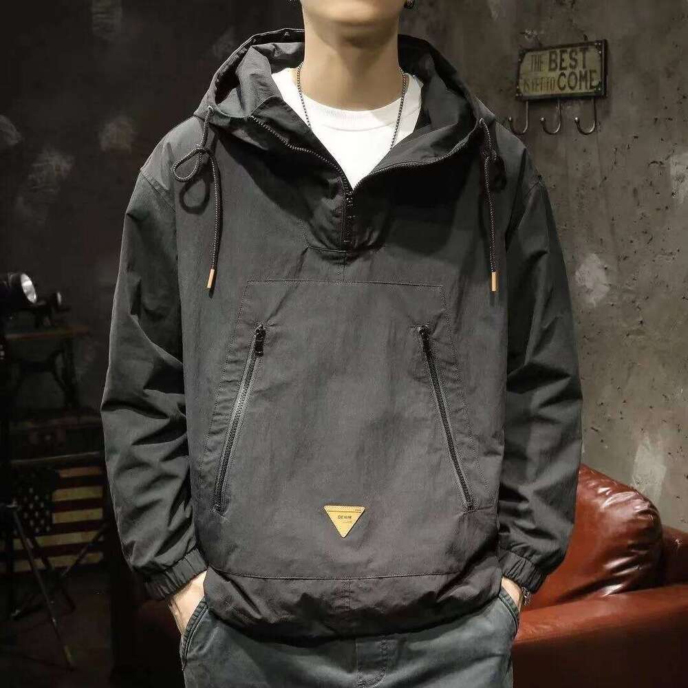 Big Size Zip-Up Hoodie Men Jacket Sweatshirt Military Windbreaker Haruku Hooded Pullover Vintage Long Sleeve Pockets Tops New