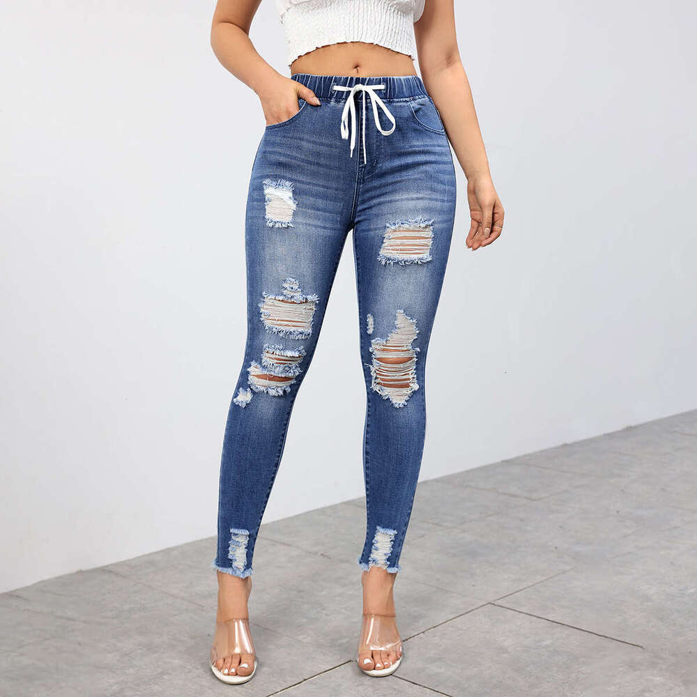 2025 New High-Waisted Ripped Stretch Jeans for Women Slim Fit Butt-Lifting Long Pants