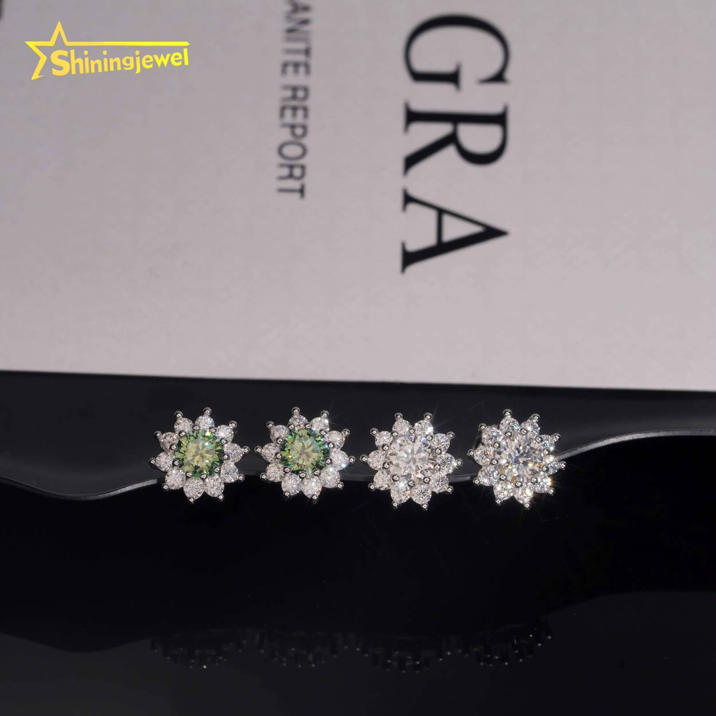 GRA Certificated Hip Hop 925 Sterling Silver Cluster Earrings Fine Jewelry D VVS Flower Moissanite Stud Earrings