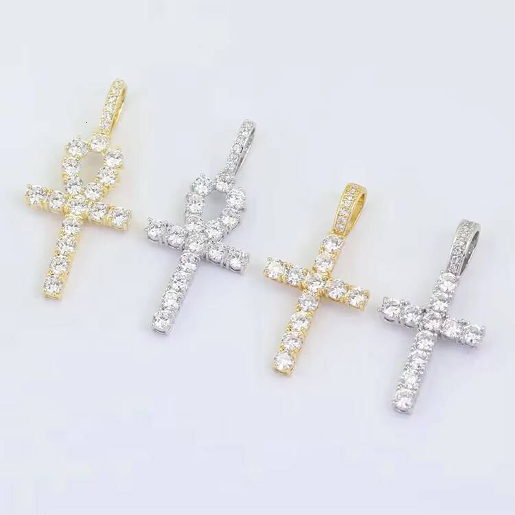 Hot Fashion Ankh Cross Pendant 3mm Width 925 Solid Silver D/VVS Moissanite Hip Hop Ankh Cross Pendant for Necklace