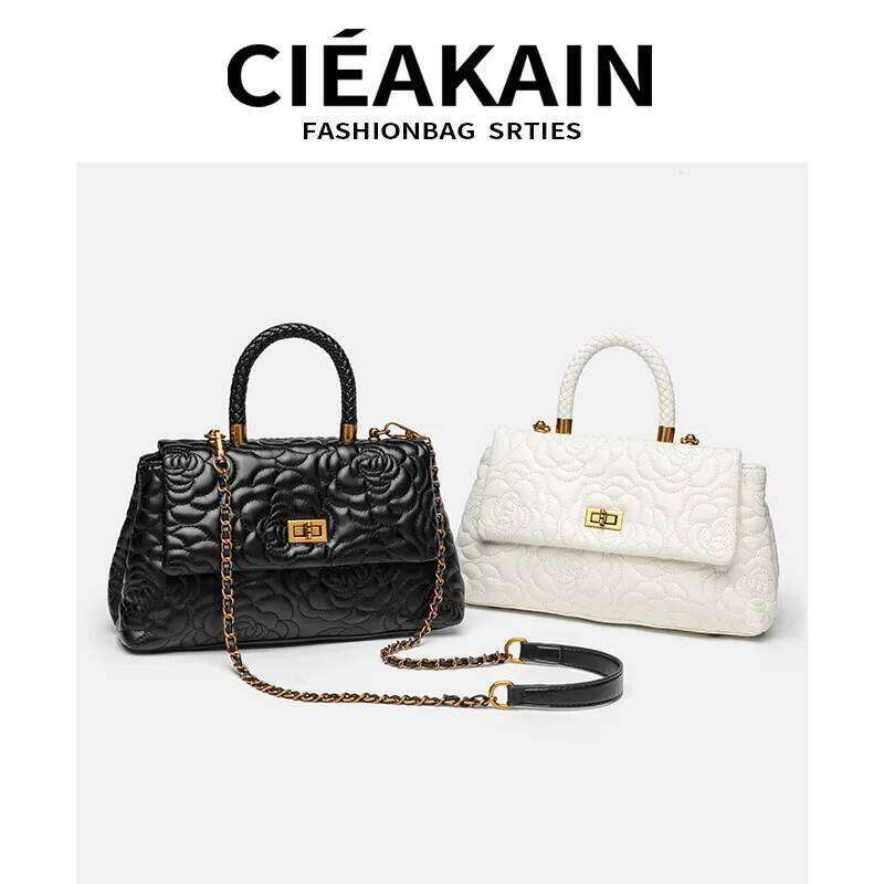 Elegant Fashionable Embroidered Rose Crossbody Chain Handbag Single Shoulder Bean Sprout Mountain Tea Flower Bag