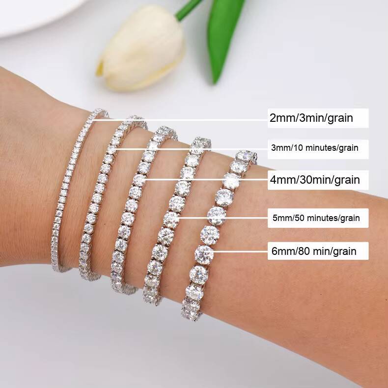 Light Luxury High End S925 Sterling Silver 18K White Gold Plated Fully Iced Out Moissanite Tennis Bracelet