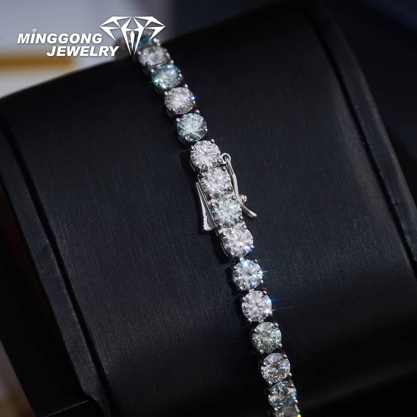 New Design Blue White Moissanite Tennis Chain Bracelet 100% Diamond-Passed Hip Hop Bling Style for Men Women