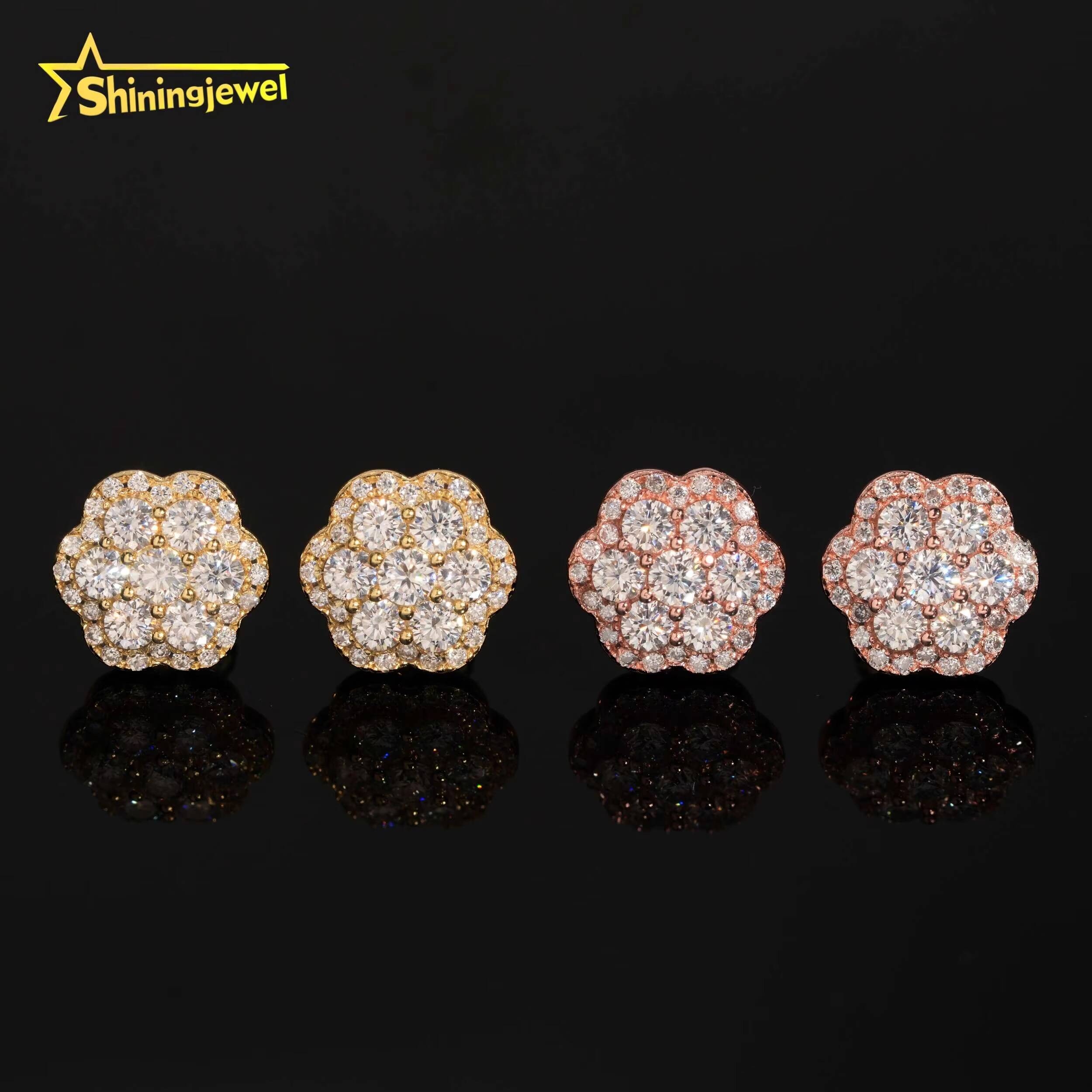 Flower Round Moissanite Studs Earring Make 925 Sterling Silver With Certified GRA for Anniversary Wedding Collection