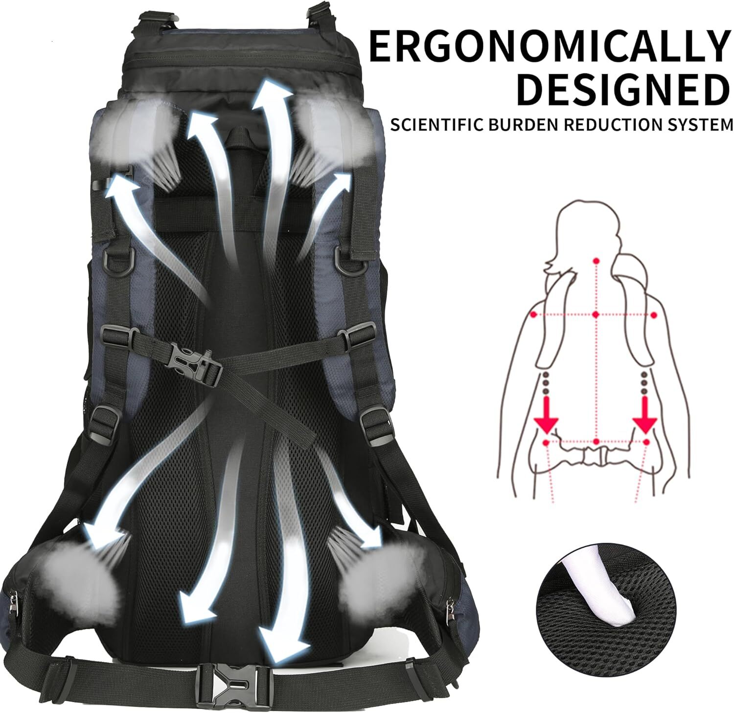 YMX 615 619 King'sGuard 60L Hiking Men Women Camping Backpack Waterproof Backpacking Mountaineering Climbing Daypack (Navy)