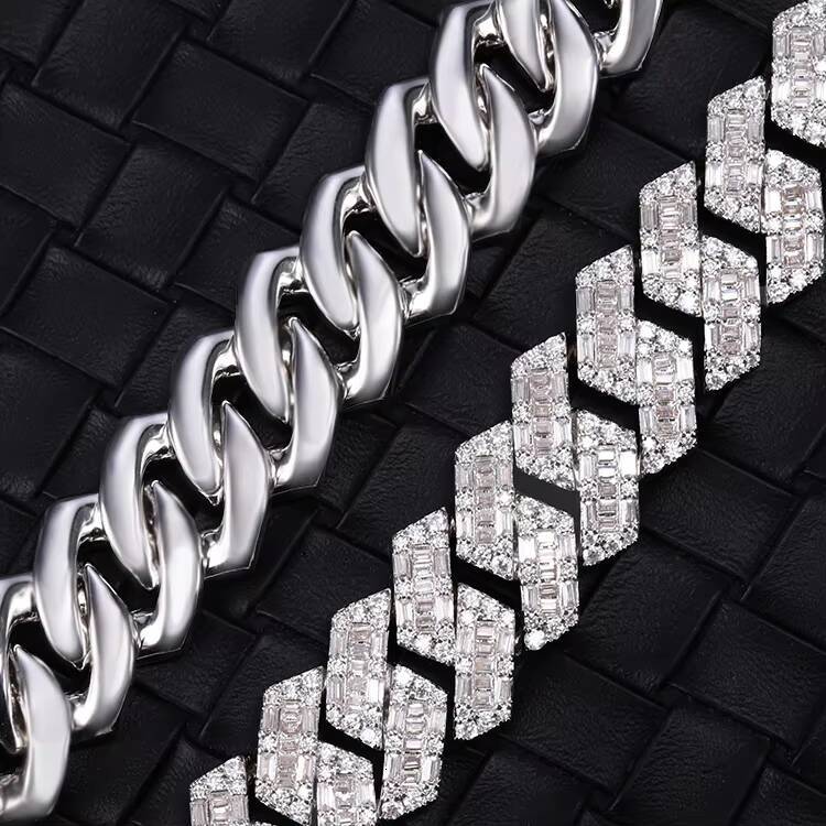 Fine Jewelry Baguettes Moissanite Diamond 14mm Wide 925 Solid Silver Cuban Link Chain with GRA Certufucate