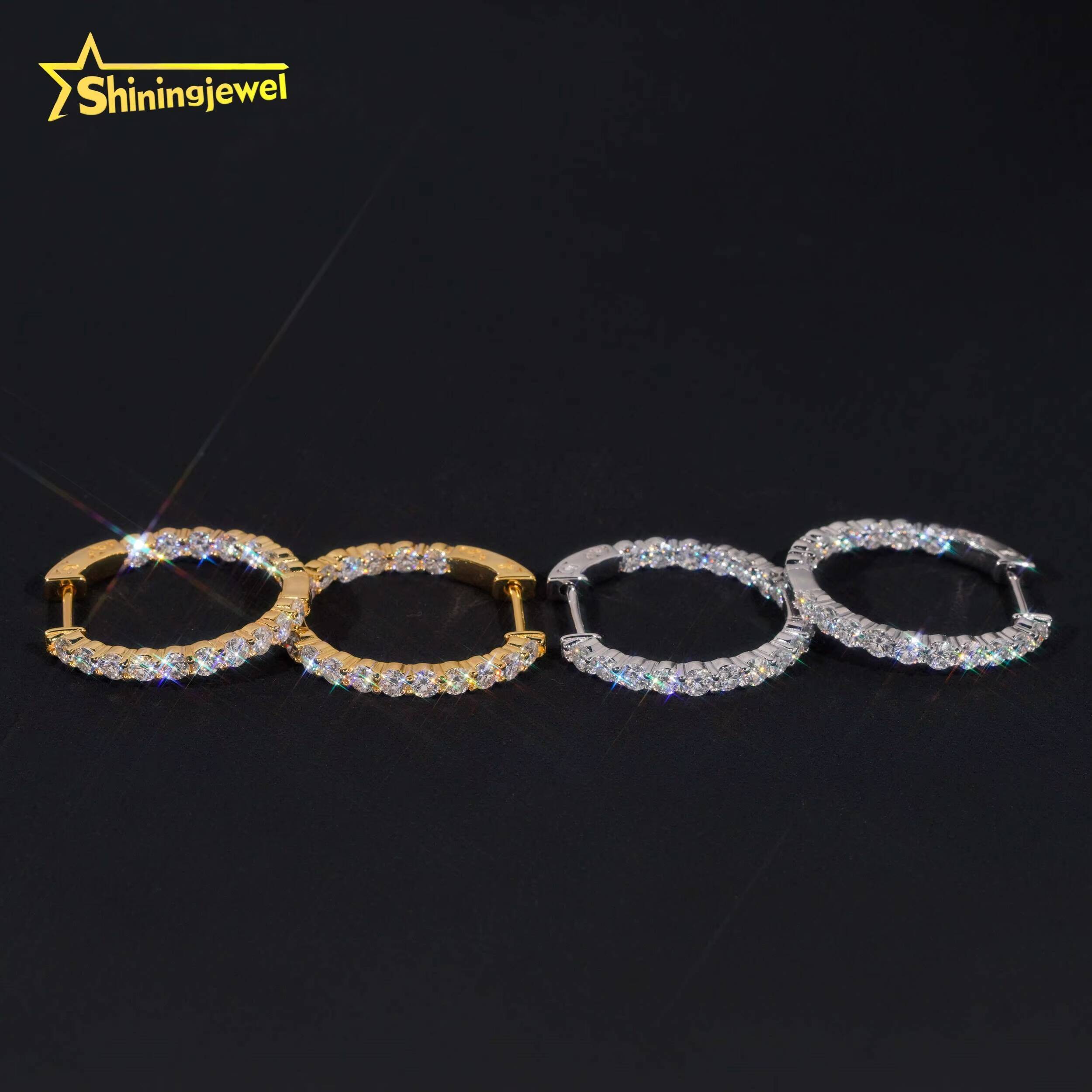 Fine Jewelry Fashion 925 Silver Circle 29mm Width Gold Plated Moissanite Hoop Earrings for Women
