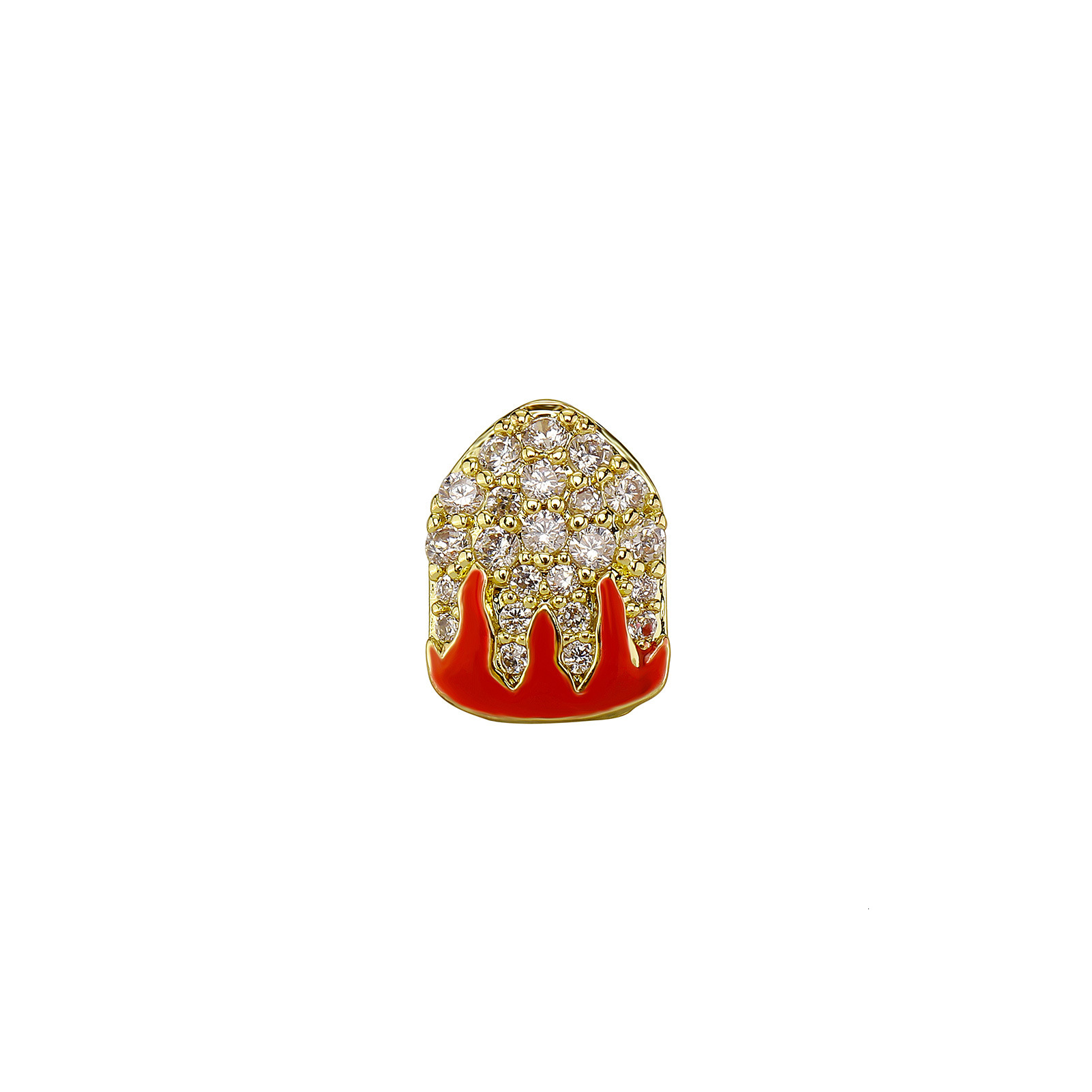 New Single/Double Flame Pattern Full Iced Out Gold Teeth Halloween Hot Cosplay Versatile Tooth Grillz