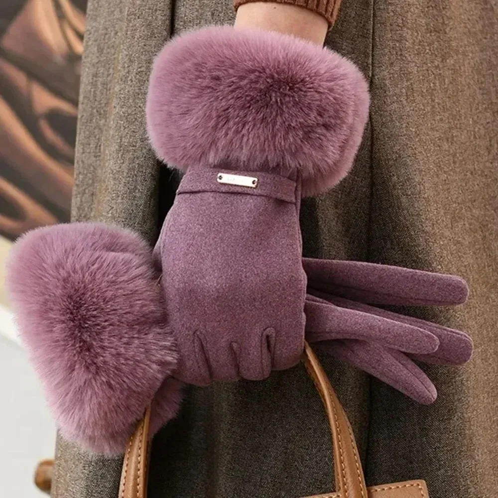 Thick Plush Sleeves Suede Gloves Short Soft and Warm Solid Color Gloves Autumn and Winter Outdoor Cycling Windproof Gloves 250717