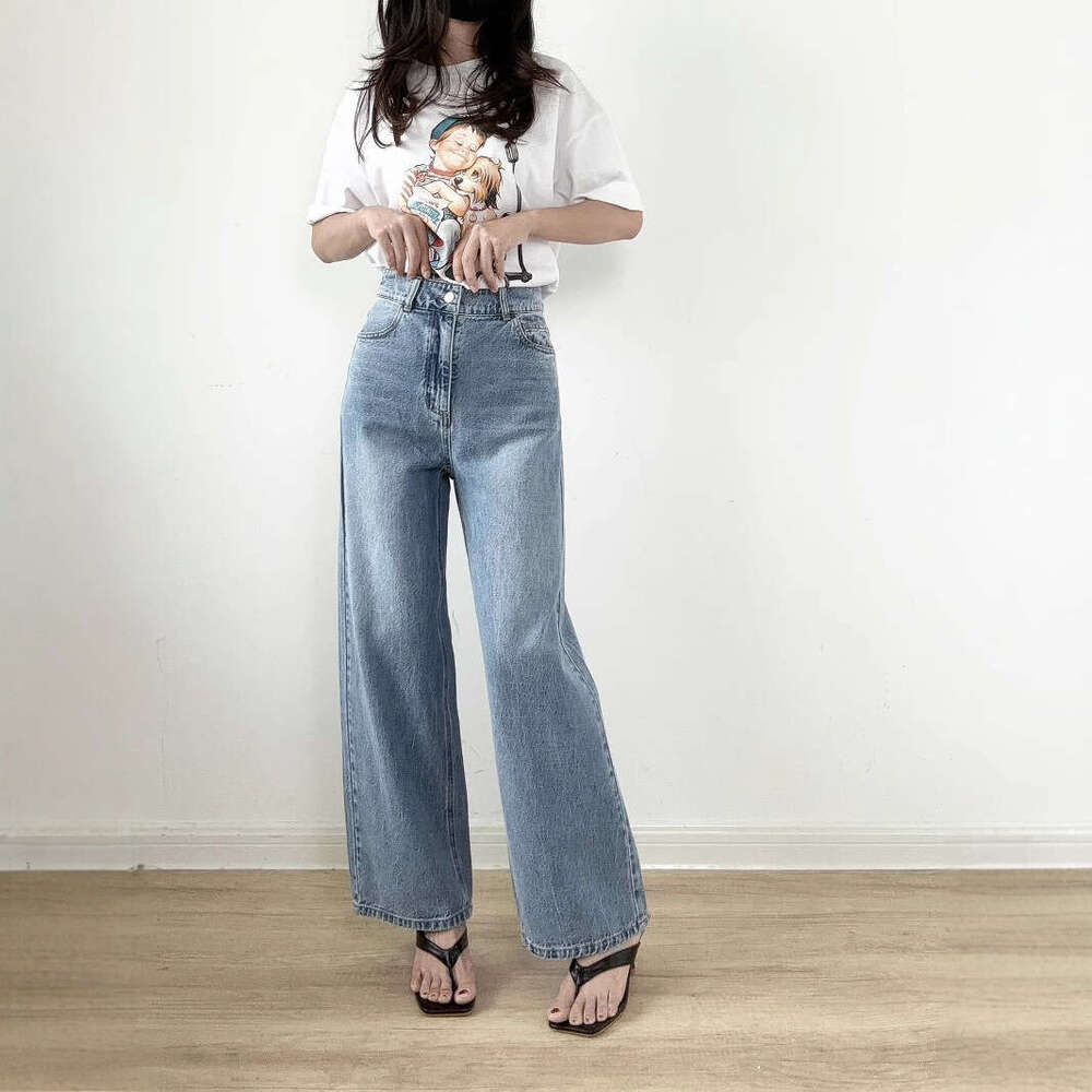 2025 New Women's Fashion Spring Summer Korean Style Wide-Leg Straight Versatile Jeans