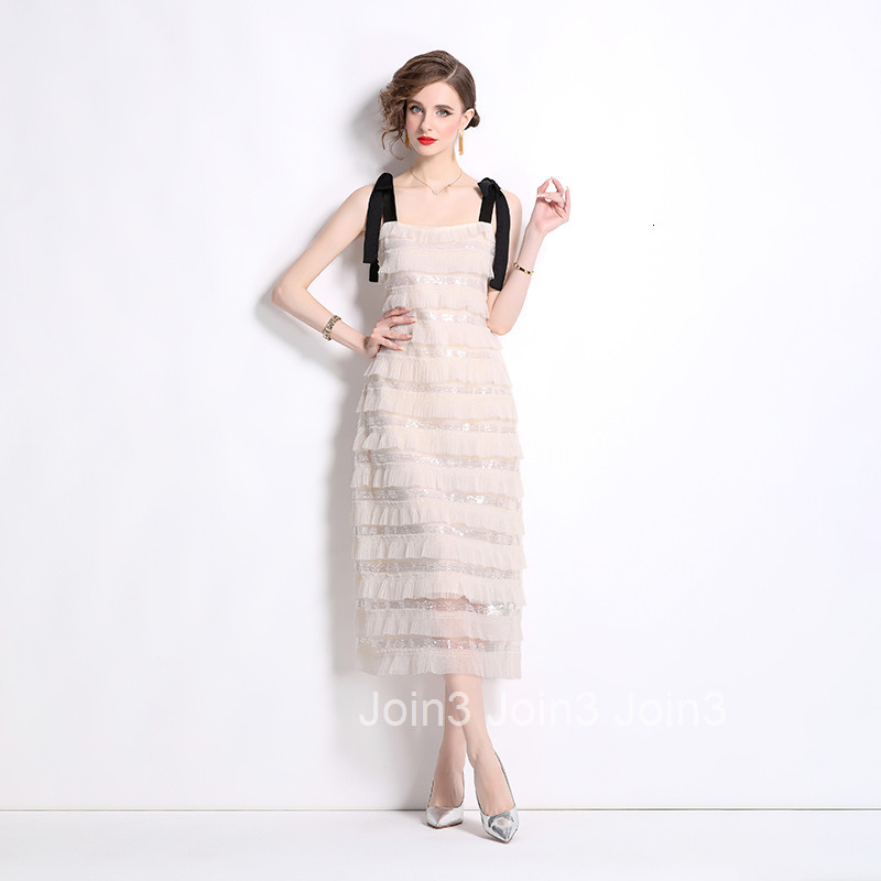 8023 Summer New Womens Fashion Elegant Slim Fit Sequin Tiered Maxi Dress