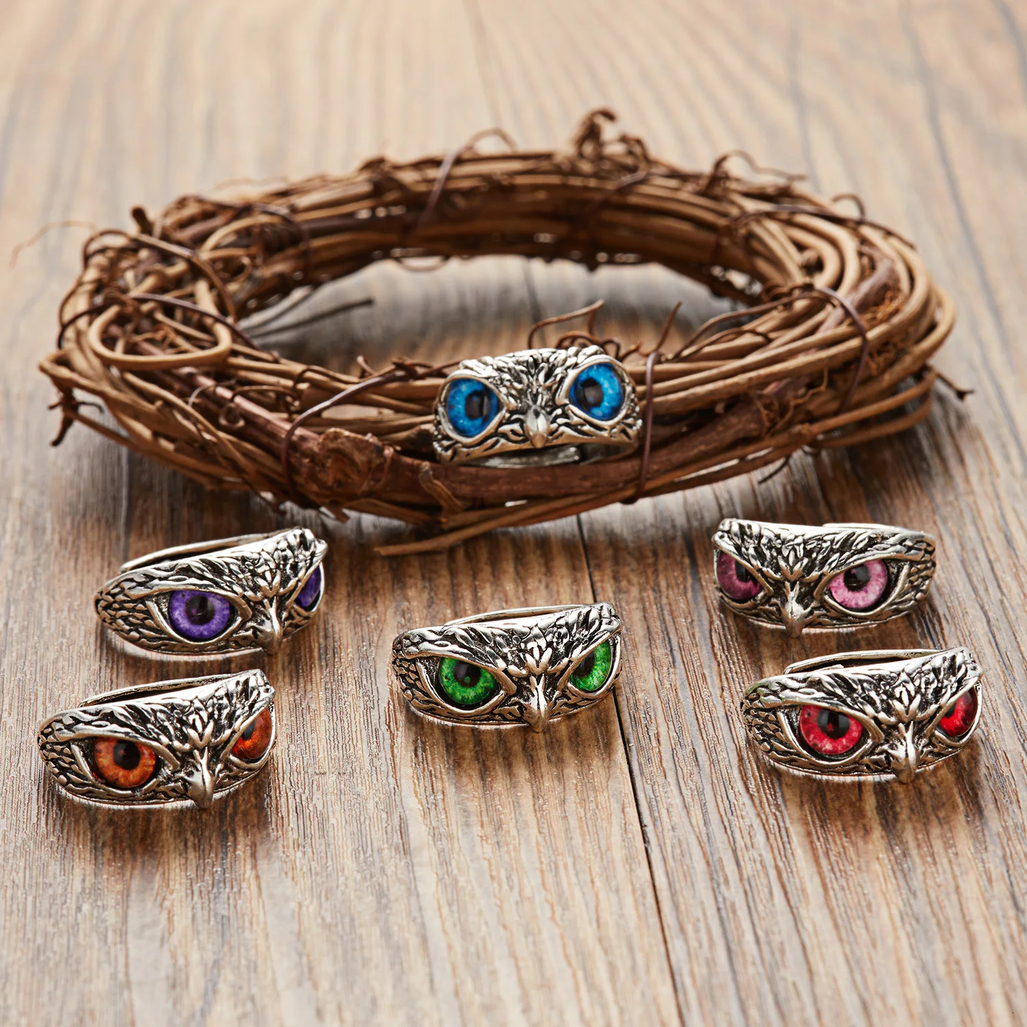 Fashion Vintage Cute Blue Eyes Owl Ring For Men Women Open Rings Silver Color Engagement Wedding Couple Jewelry Gifts 250716