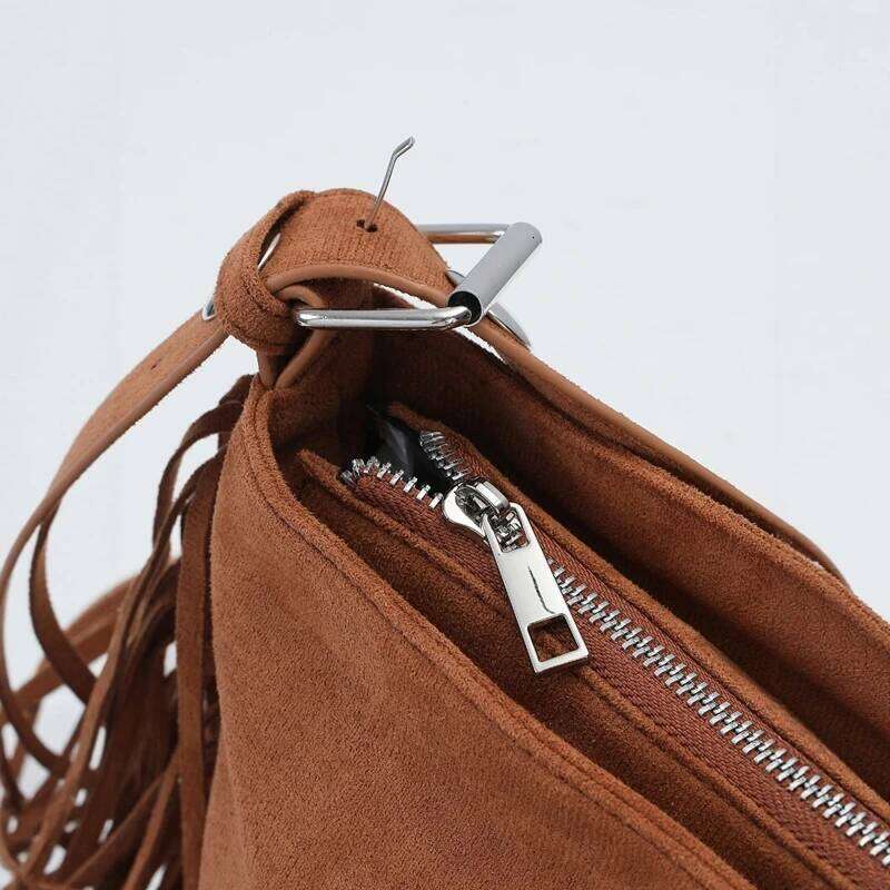 Vintage Faux Suede Messenger Bags For Women Designer Handbag Purses 2025 New In Rivet Trim Tassel Small Underarm Shoulder