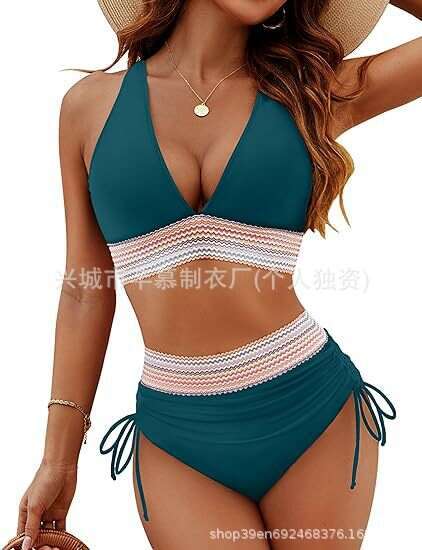 New Women's Swimsuit Two-Piece Sexy Bikini High Waist Tummy Control Halter Neck Tight-Fitting