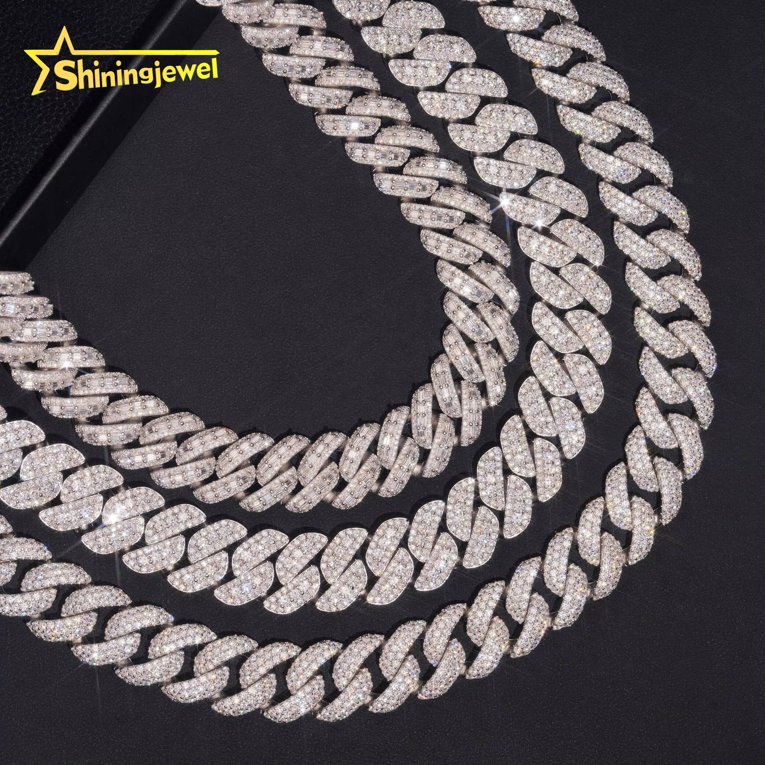 Factory High Quality Hip Hop Jewelry Iced Out VVS Moissanite Heavy 18mm 925 Silver Cuban Link Chain Necklace