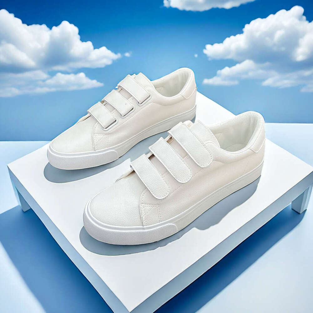 Youth Sneakers with Velcro, Couple Style, Three-Strap Student Men's Casual Lightweight Velcro White Shoes, Women's